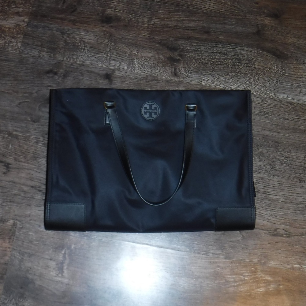 Tory Burch Black Nylon Tote Bag Purse Handbag Designer Minimalist‎